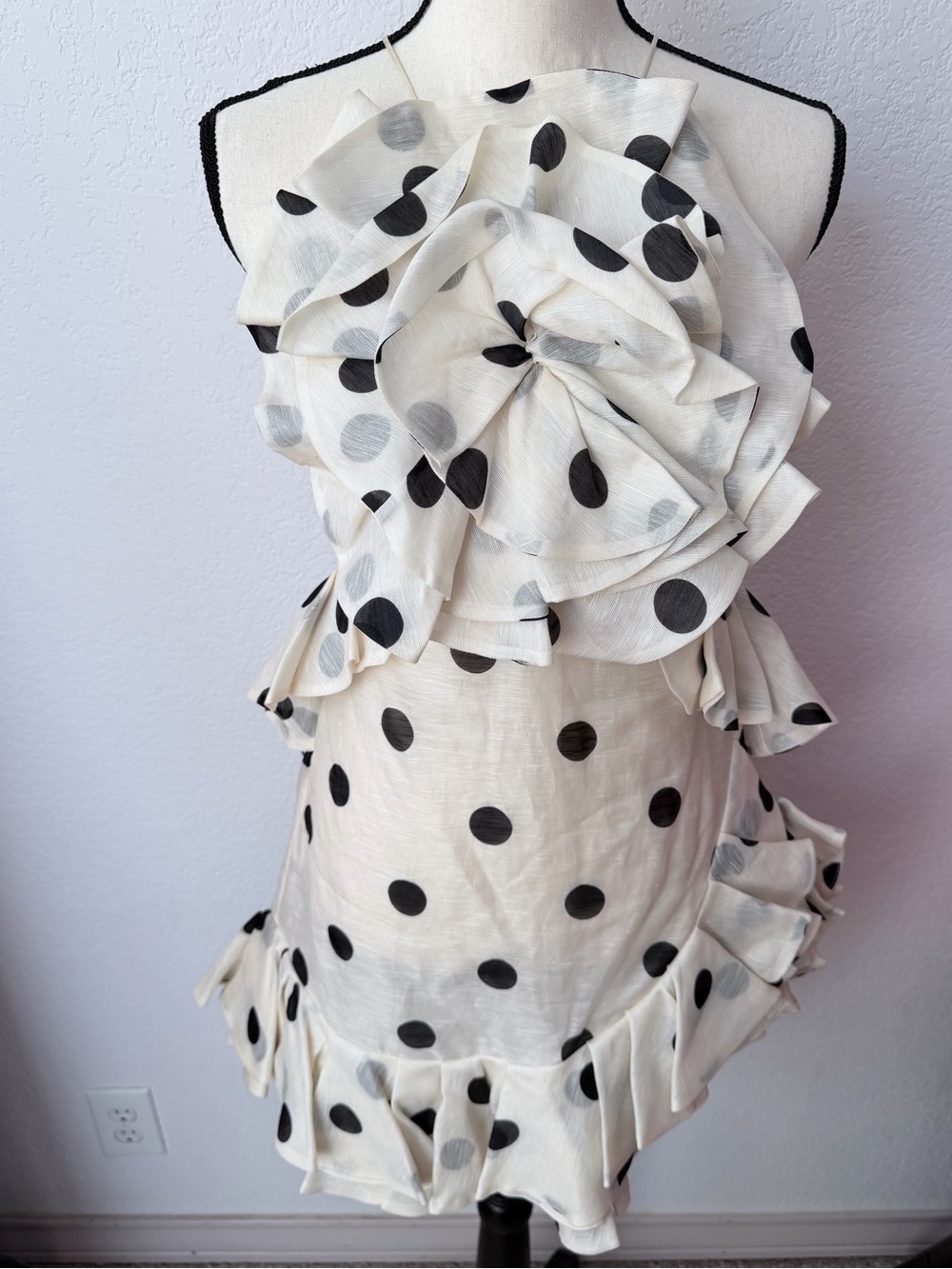 ZIMMERMANN Crush ruffled polka-dot linen & silk-blend organza mini dress size 1